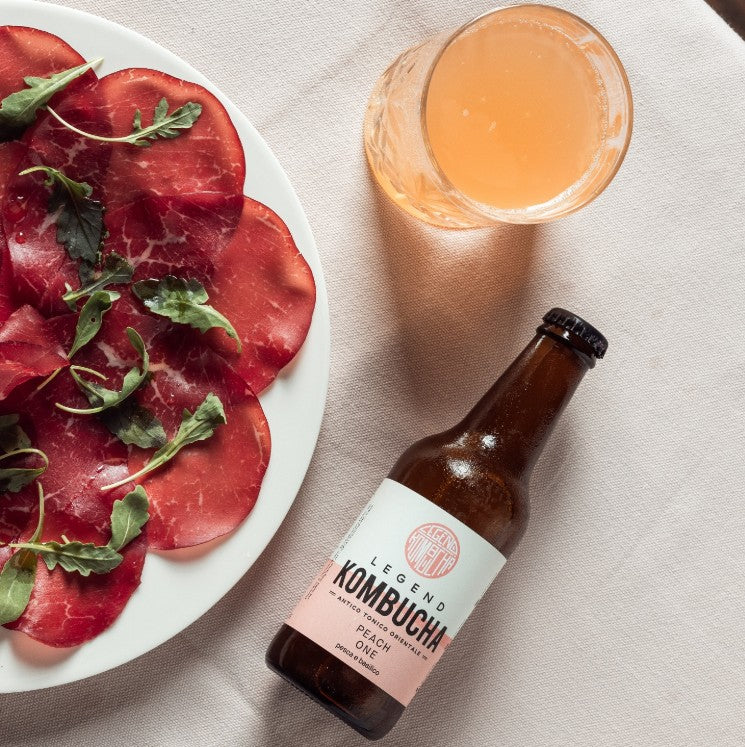 LEGEND KOMBUCHA PEACH ONE - PEACH AND BASIL BOTTLE
